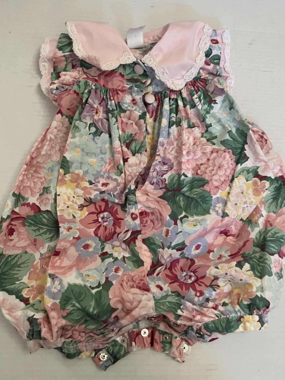 Peaches and cream Floral button down  Romper in Pink & Green